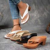 Summer Flip-flops Shoes Fashion Solid Color Square-heeled Sandals Women&