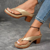Summer Flip-flops Shoes Fashion Solid Color Square-heeled Sandals Women&