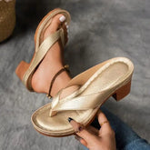 Summer Flip-flops Shoes Fashion Solid Color Square-heeled Sandals Women&