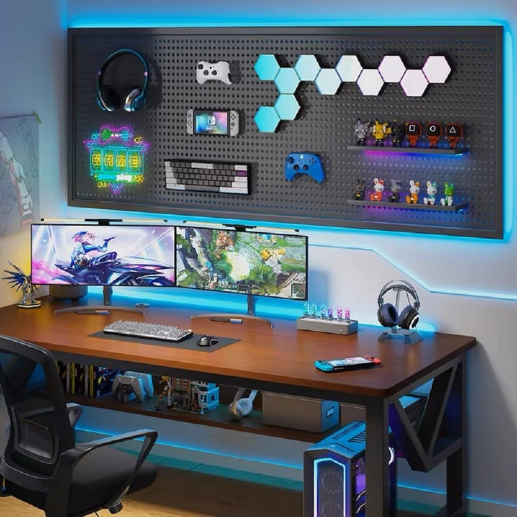 RGB Gaming Pegboard Wall Organizer with Metal Panels and Hooks, 12x24 Setup NSD Gaming Supply