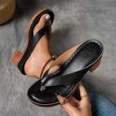 Summer Flip-flops Shoes Fashion Solid Color Square-heeled Sandals Women&