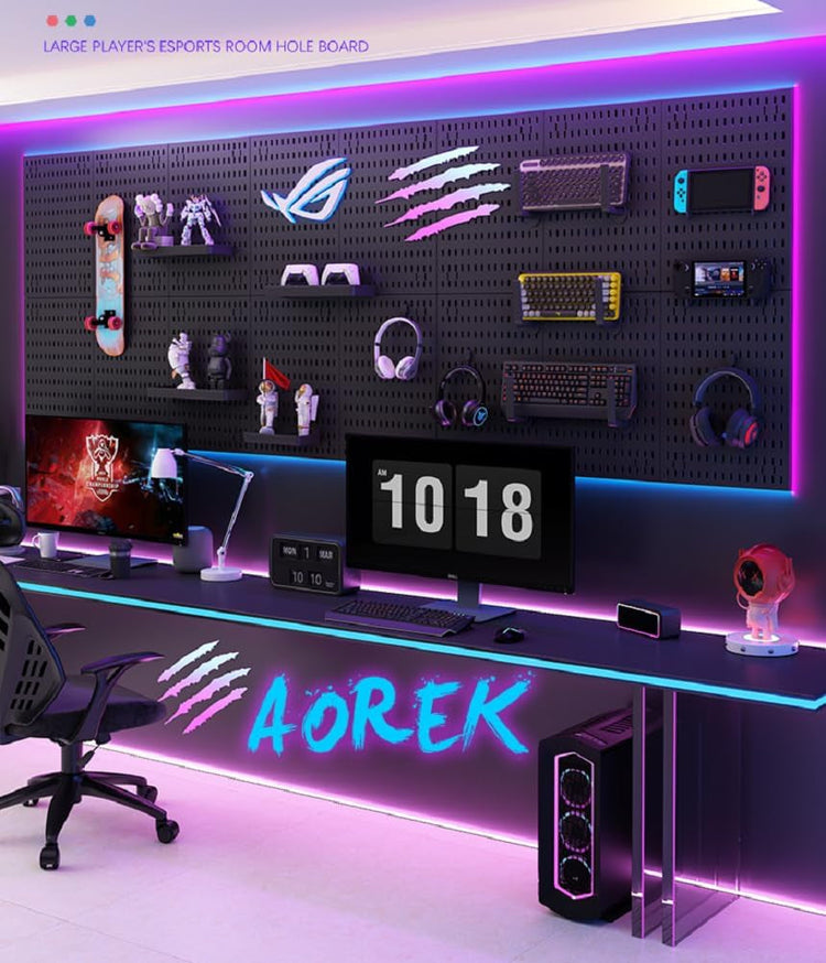 RGB Gaming Pegboard Wall Organizer with Metal Panels and Hooks, 12x24 Setup NSD Gaming Supply