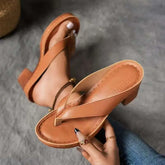 Summer Flip-flops Shoes Fashion Solid Color Square-heeled Sandals Women&