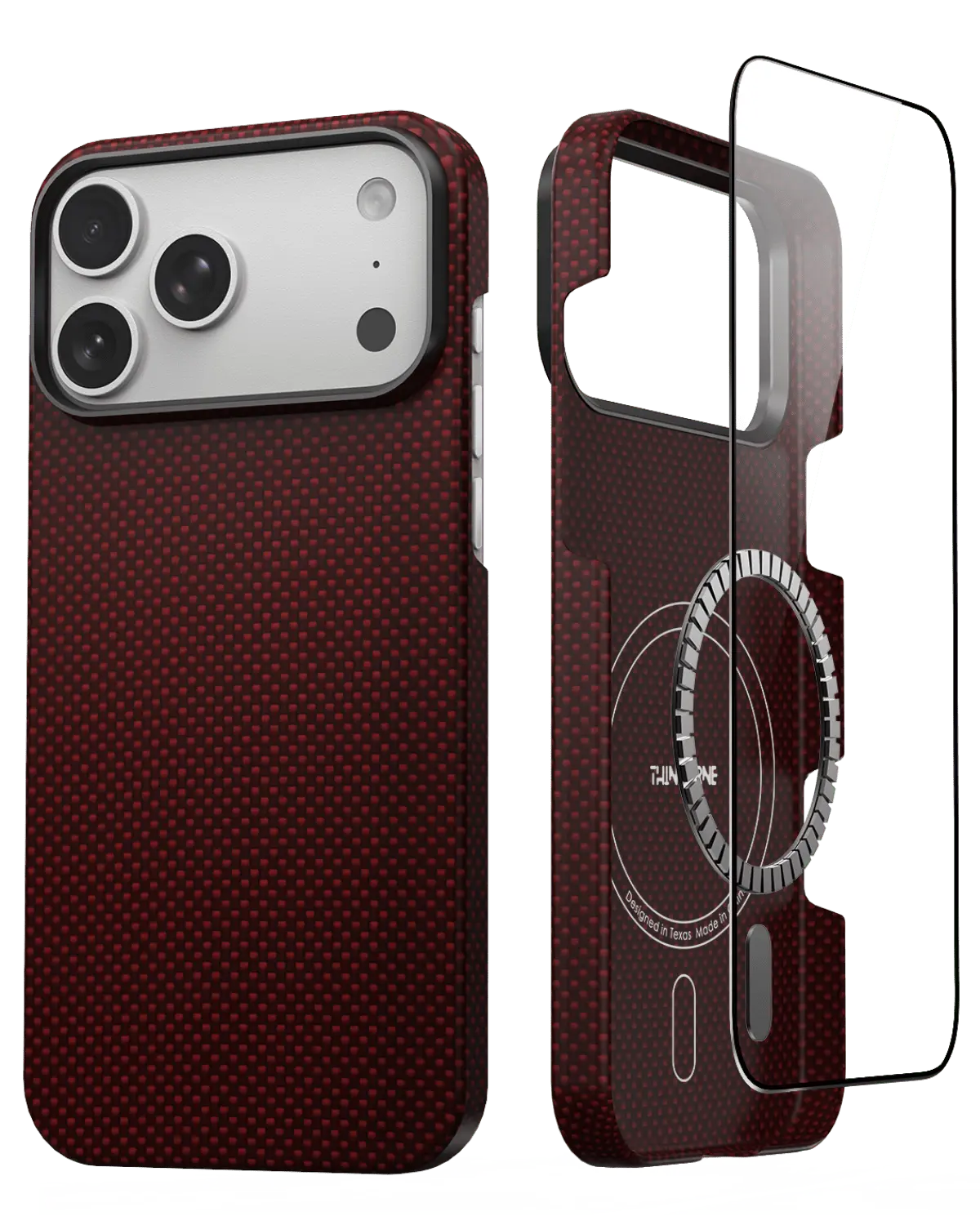iPhone 17 Pro Case - Super Thin | Aramid Fiber | MagSafe - Crimson ThinBorne
