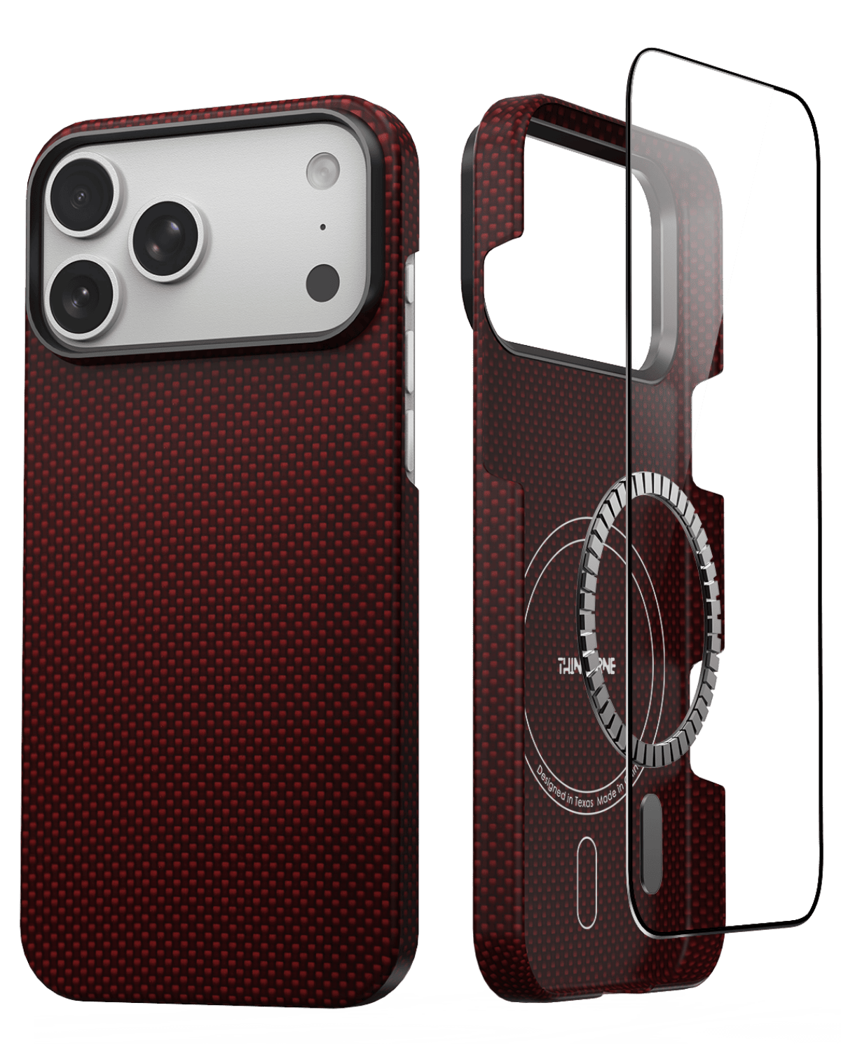 iPhone 17 Pro Max Case - Super Thin | Aramid Fiber | MagSafe - Crimson ThinBorne
