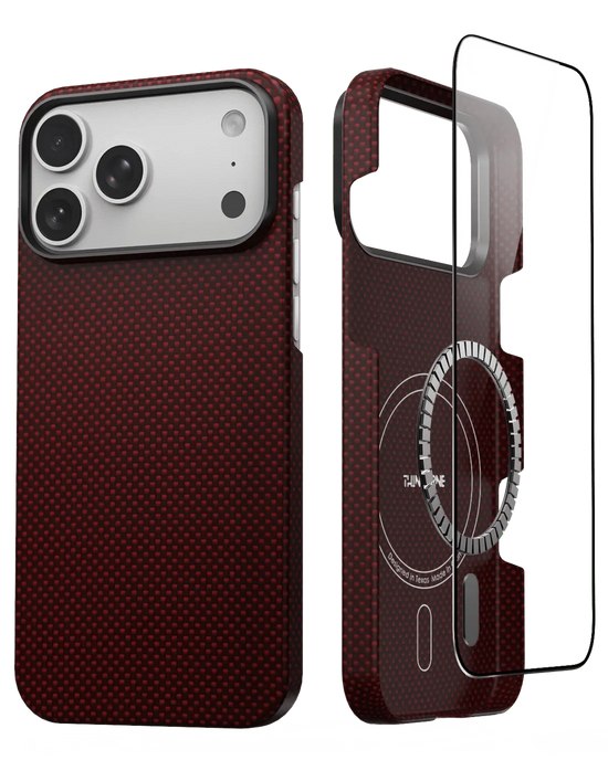 iPhone 17 Pro Max Case - Super Thin | Aramid Fiber | MagSafe - Crimson ThinBorne
