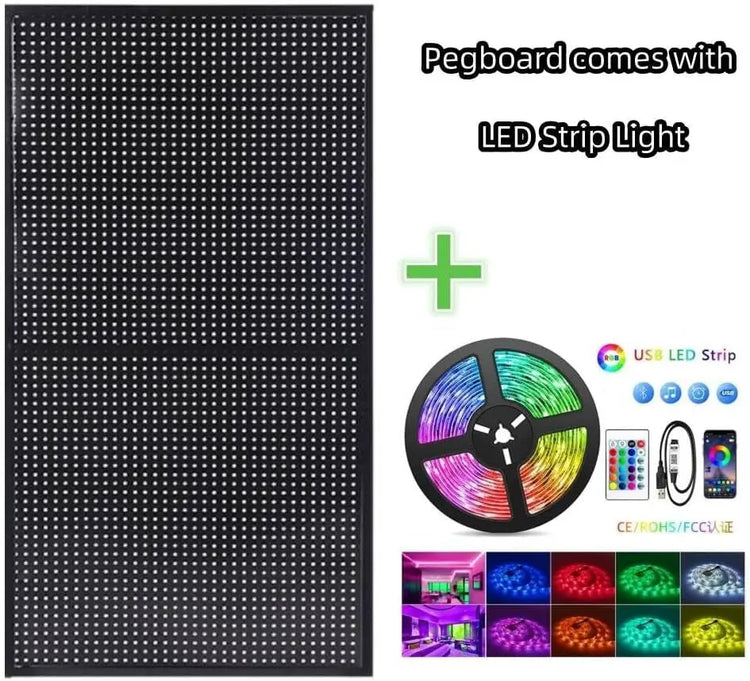 RGB Gaming Pegboard Wall Organizer with Metal Panels and Hooks, 12x24 Setup NSD Gaming Supply