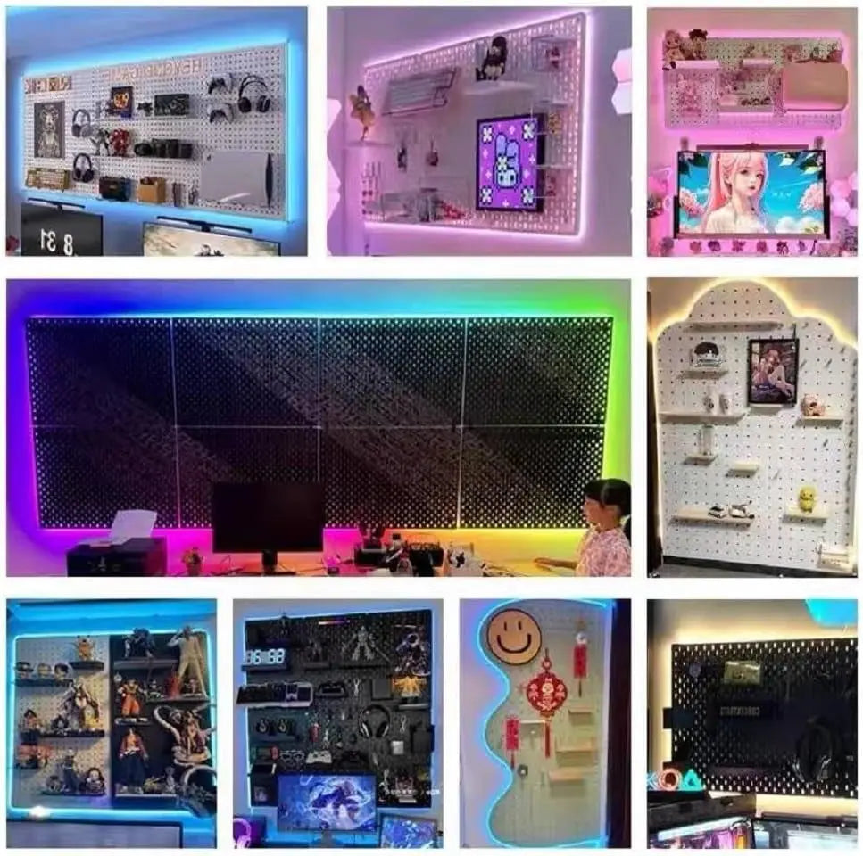 RGB Gaming Pegboard Wall Organizer with Metal Panels and Hooks, 12x24 Setup NSD Gaming Supply