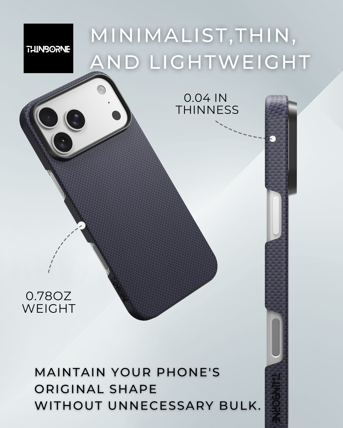 iPhone 17 Pro Max Case - Super Thin | Aramid Fiber | MagSafe - Navy Blue ThinBorne
