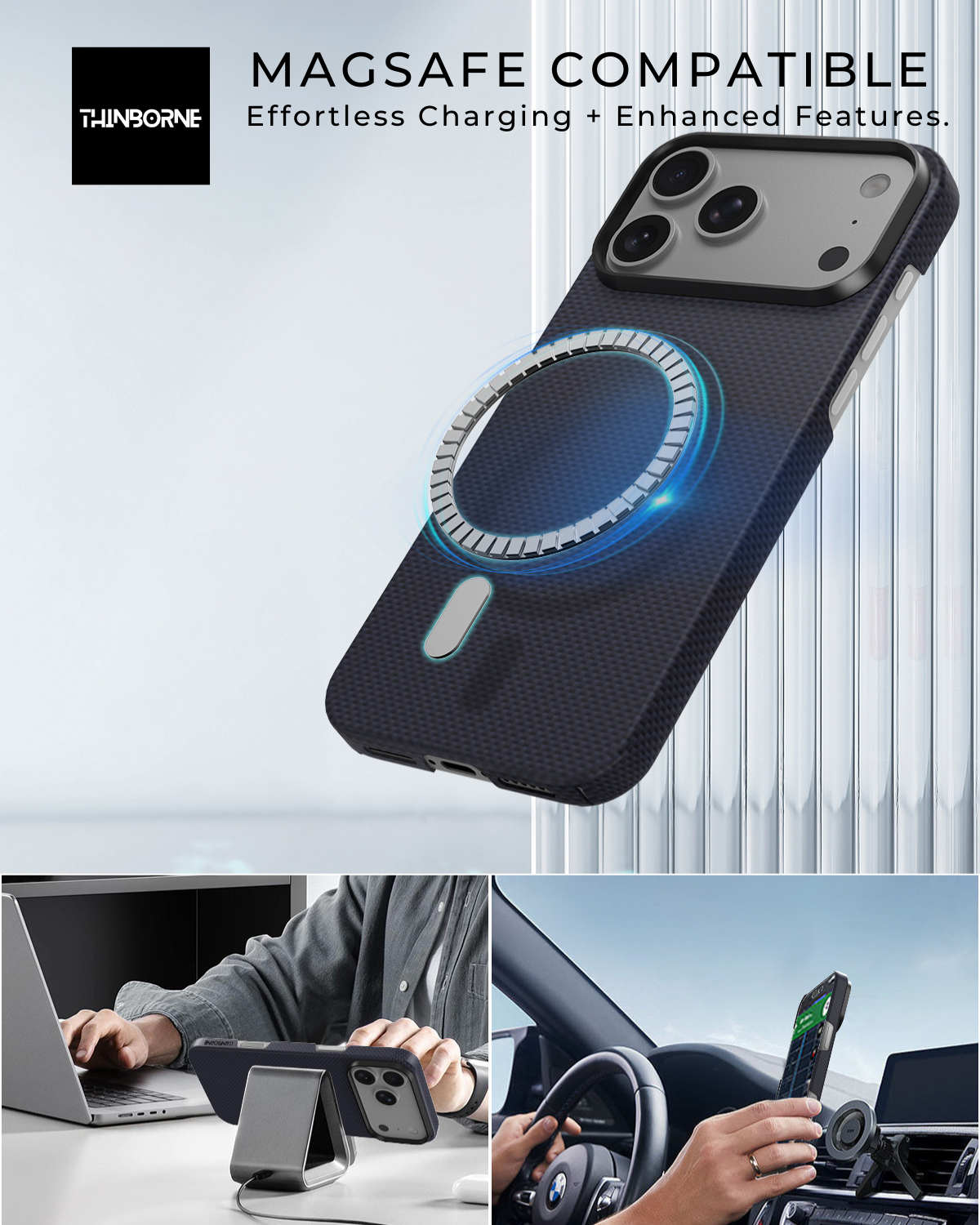 iPhone 17 Pro Max Case - Super Thin | Aramid Fiber | MagSafe - Navy Blue ThinBorne