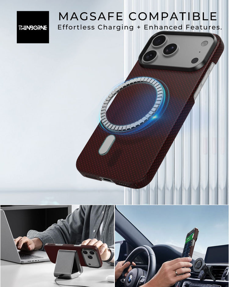 iPhone 17 Pro Case - Super Thin | Aramid Fiber | MagSafe - Crimson ThinBorne