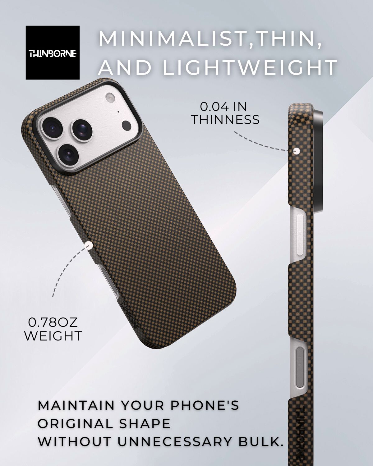 iPhone 17 Pro Max Case - Super Thin | Aramid Fiber | MagSafe - Brown|Black ThinBorne