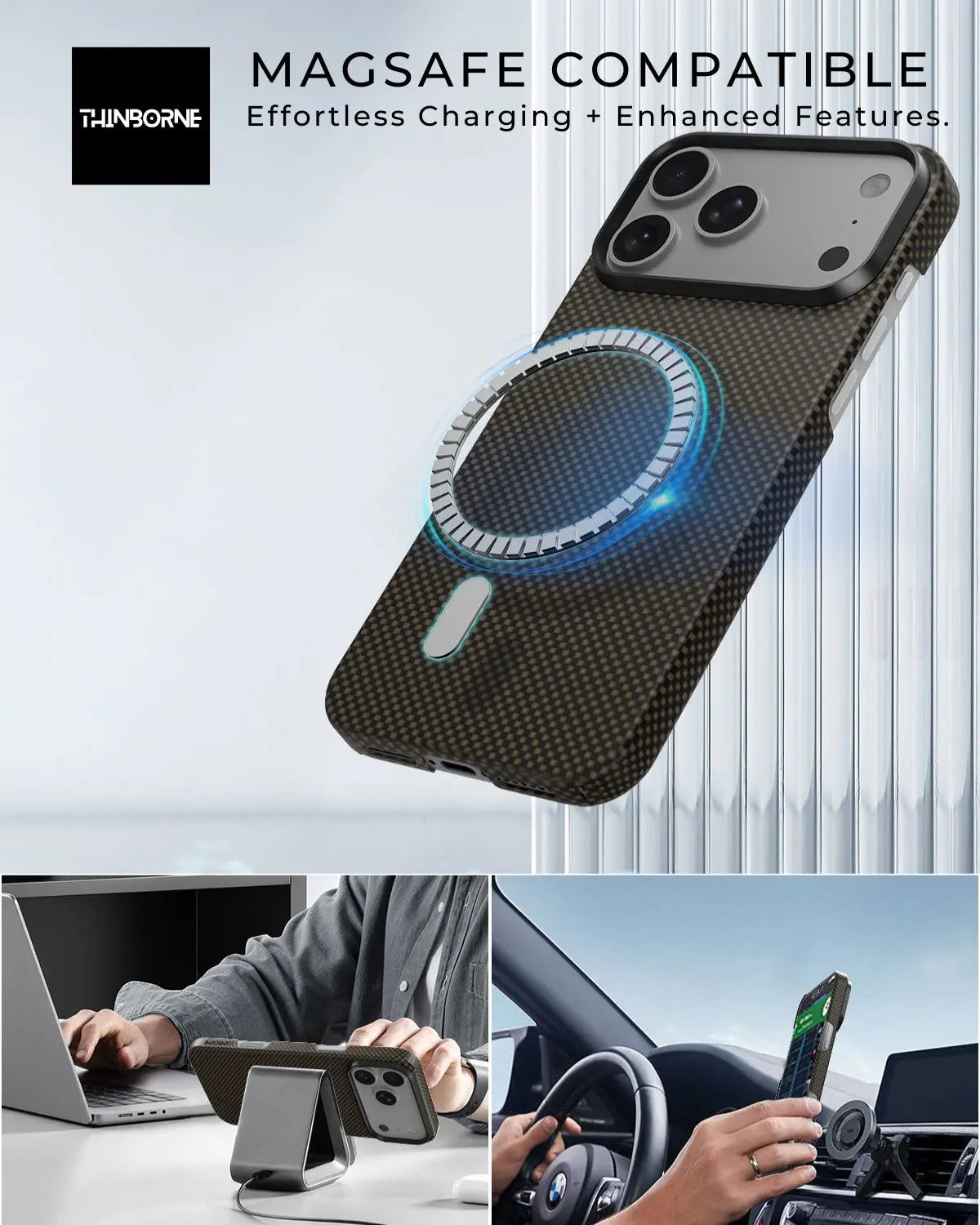 iPhone 17 Pro Max Case - Super Thin | Aramid Fiber | MagSafe - Brown|Black ThinBorne